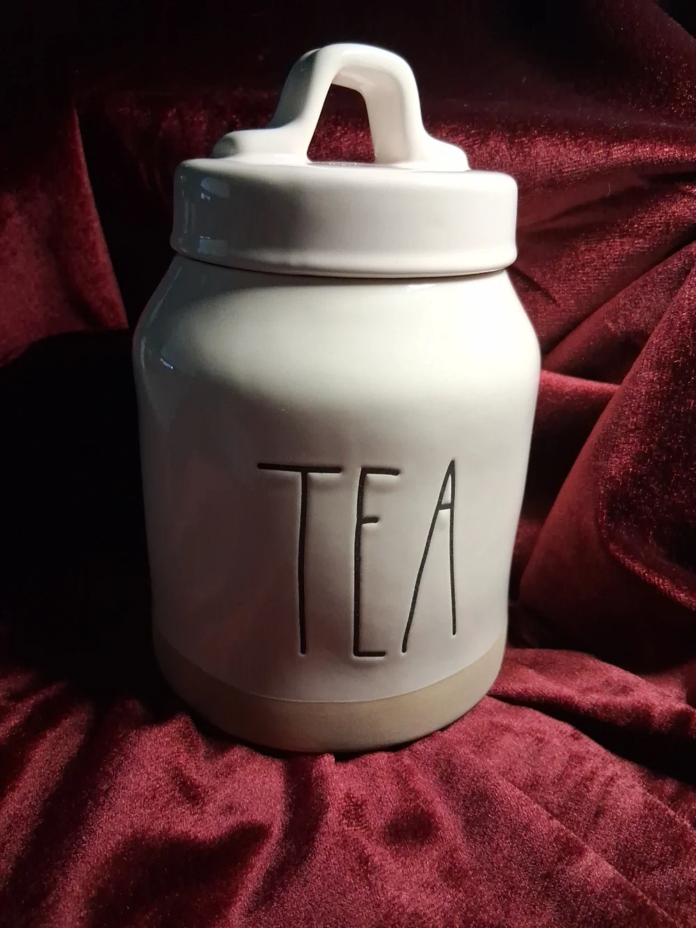 Rae Dunn White Ceramic TEA Canister with Cream Band